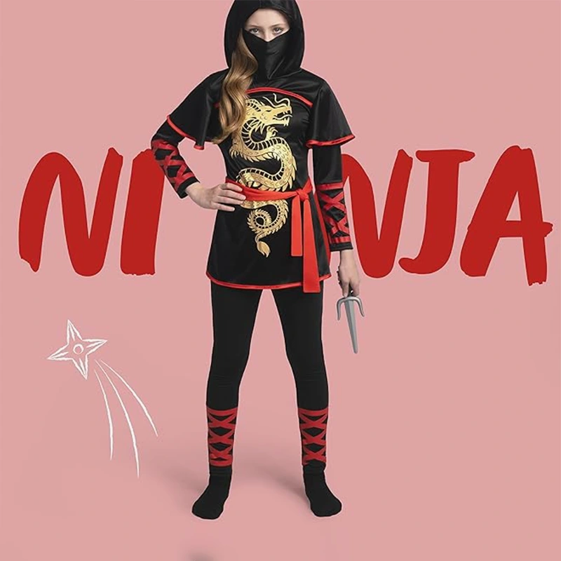 Girls Ninja Role Play Costume With Mask And Waist Sash